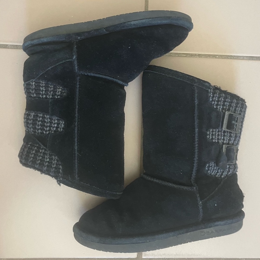 Black Suede Boots with Knit Accents